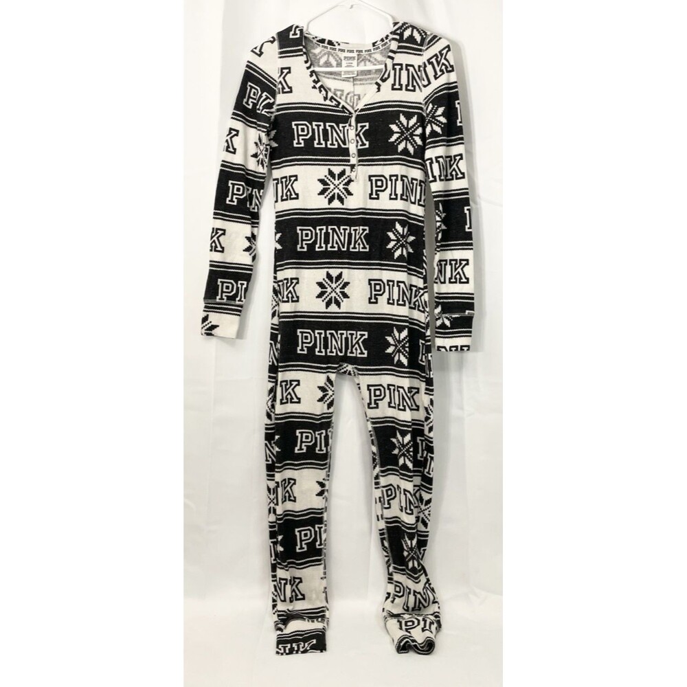 Victoria Secret PINK M Medium Sleepwear Snowflake Thermal Waffle Knit One Piece